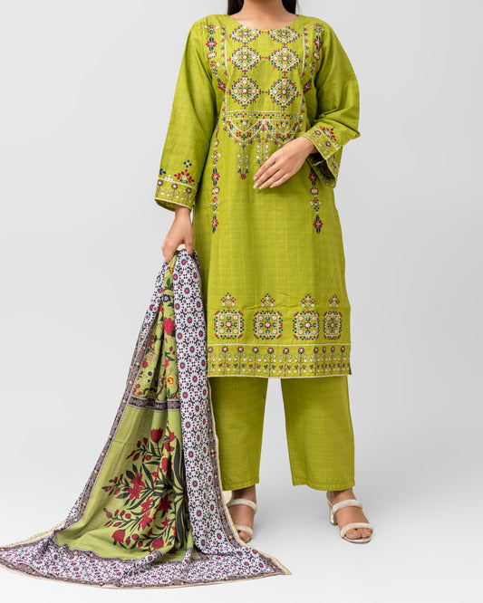 Stitched Embroidered  Khaddar 3piece