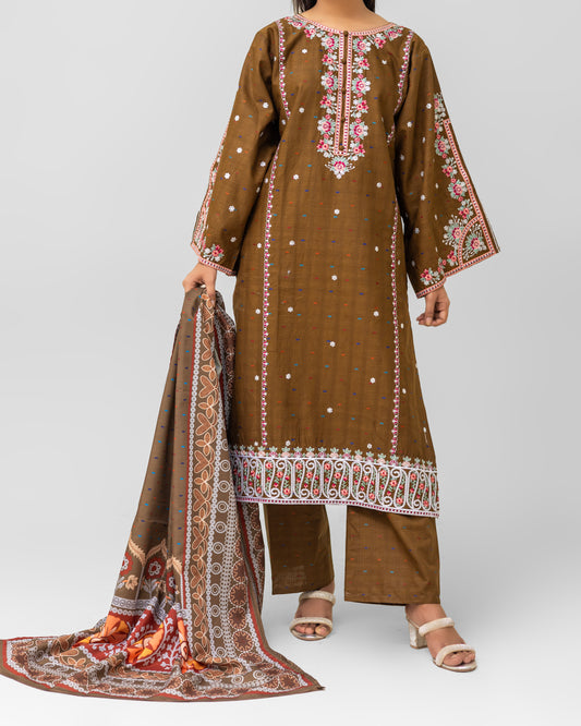 Stitched Embroidered Khaddar 3piece